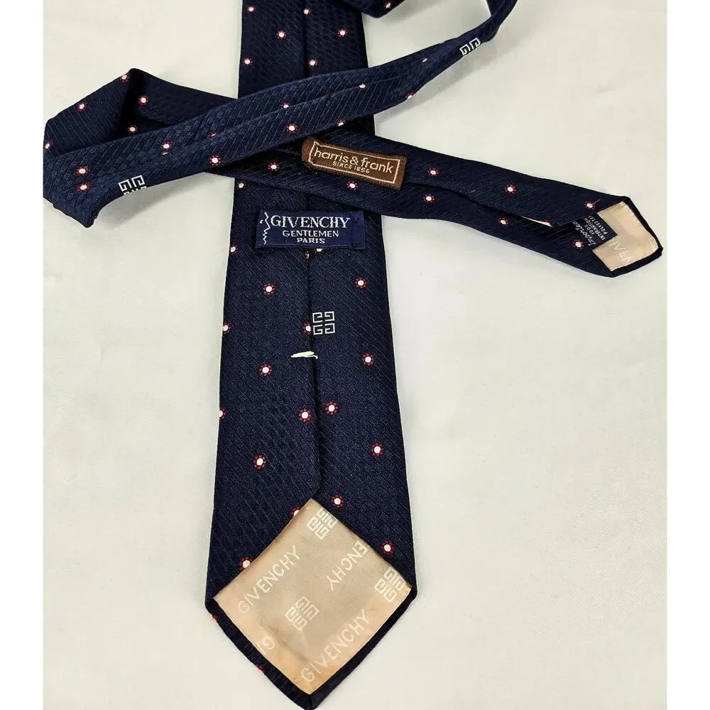 GIVENCHY GENTLEMAN PARIS VINTAGE MEN'S SILK NAVY BLUE POLKA DOT NECK 3